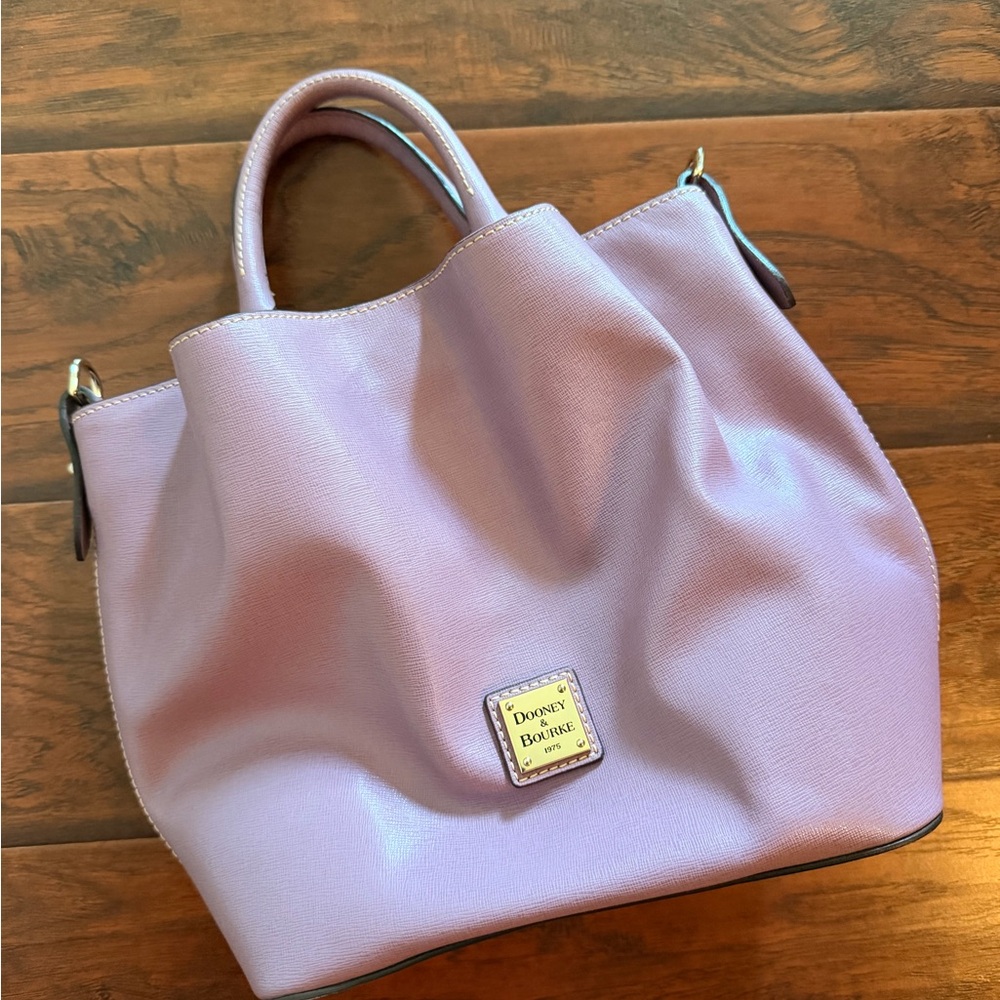 Dooney & Bourke Lavender Leather Tote with Gold Plaque
